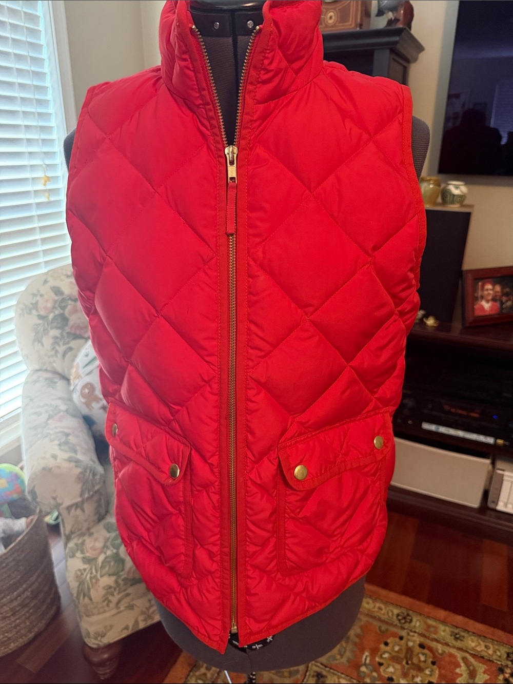 J. Crew Bright Red Quilted Puffer Vest